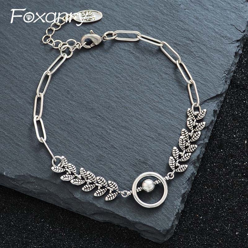 Ethnic Chic Fashion - Foxanry أساور هندسية فضية اللون من