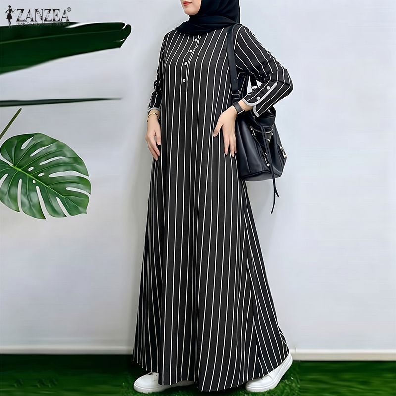 فستان ماكسي مخطط محتشم للمسلما - مراجعة Abaya Modest Wear وسعره