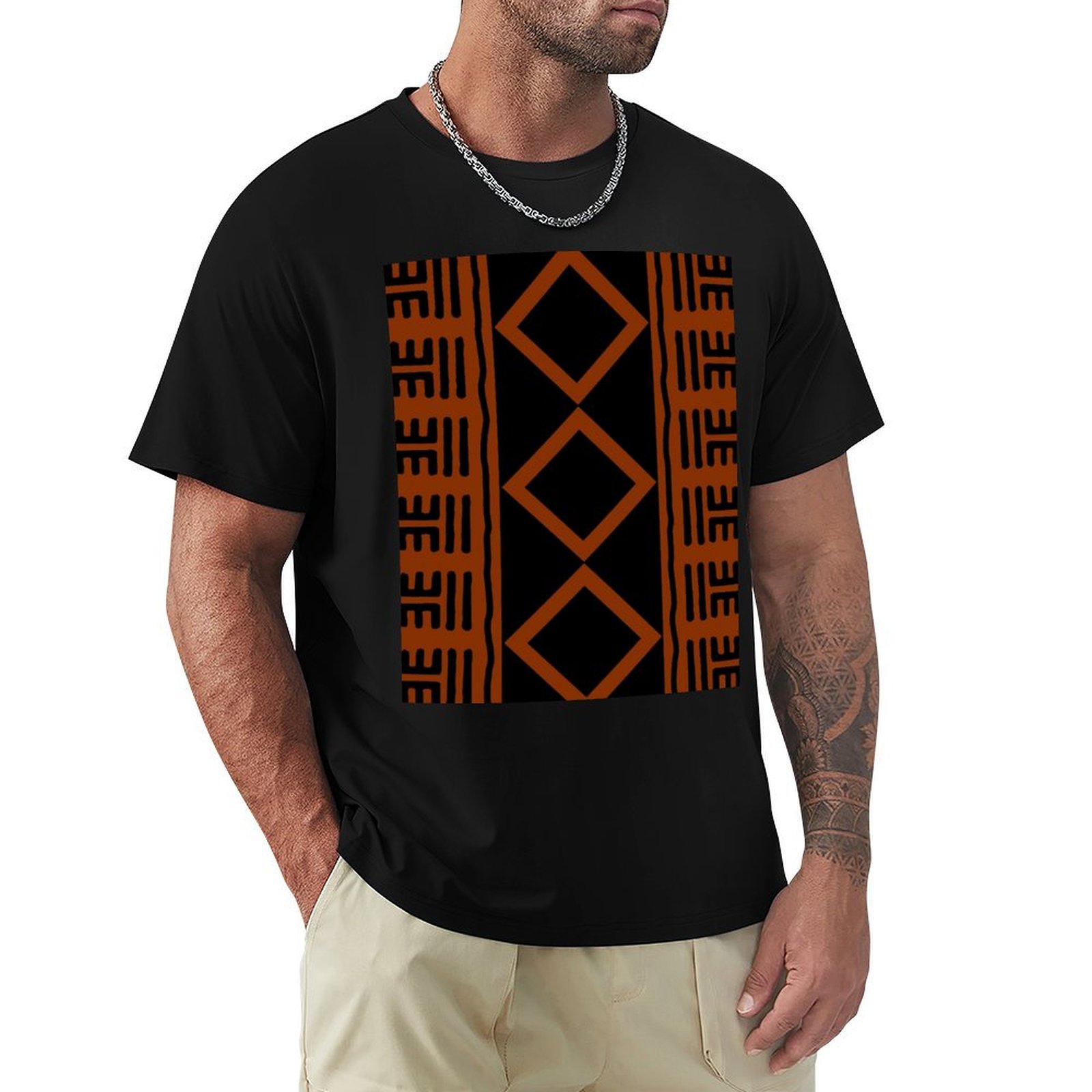 قميص تي شيرت أفريقي بلون الصدأ - مراجعة Mudcloth Print Top وسعره