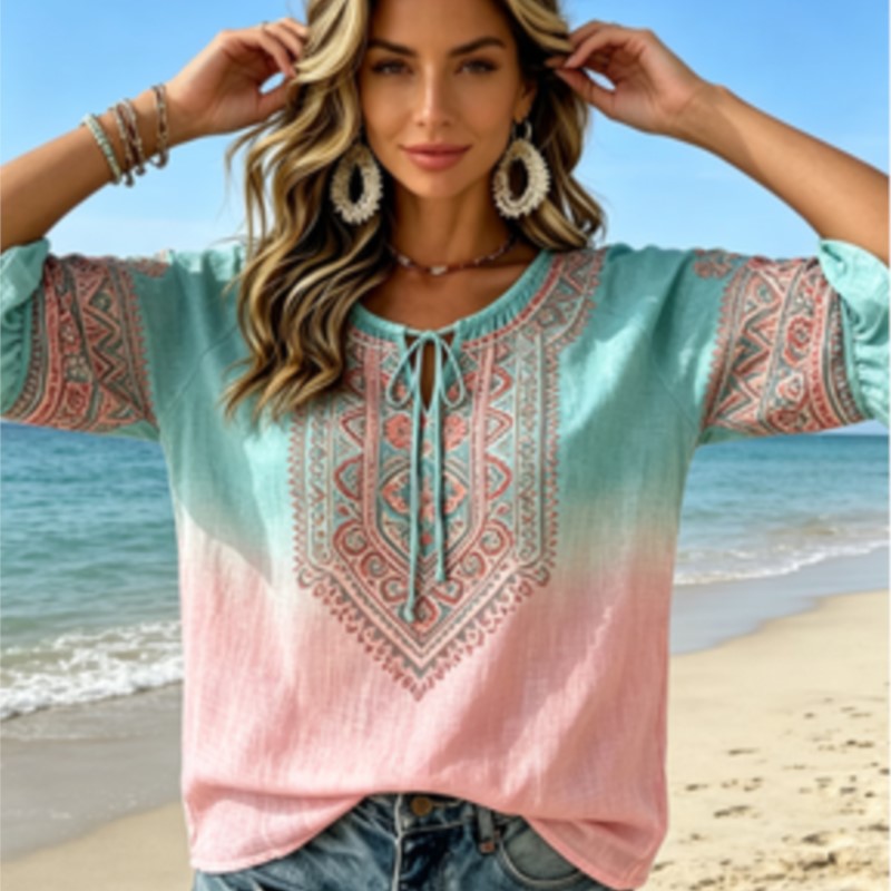 بلوزة نسائية بطبعة بيزلي عرقية - مراجعة Ethnic Fashion Wear وسعره
