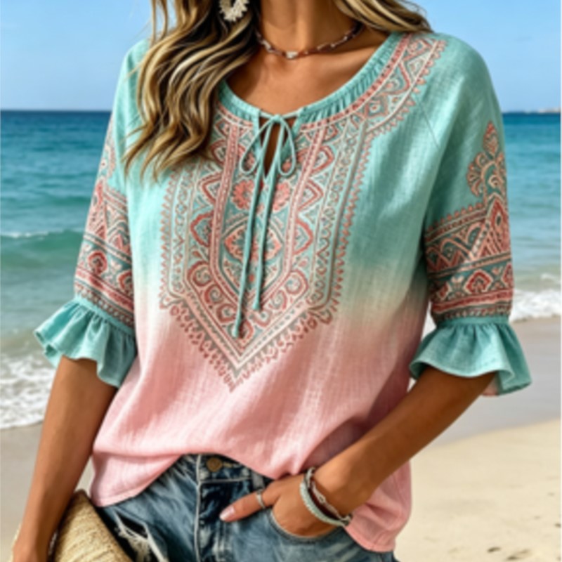 بلوزة نسائية بطبعة بيزلي عرقية - مراجعة Ethnic Fashion Wear وسعره
